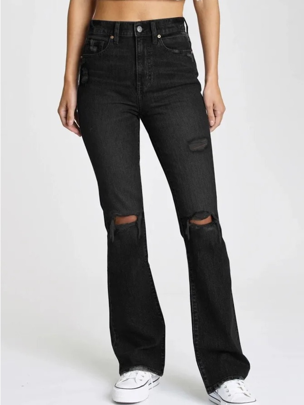 DAZE Go-Getter Jeans Women’s Soft Black Distressed High Rise Flare Denim Size 24